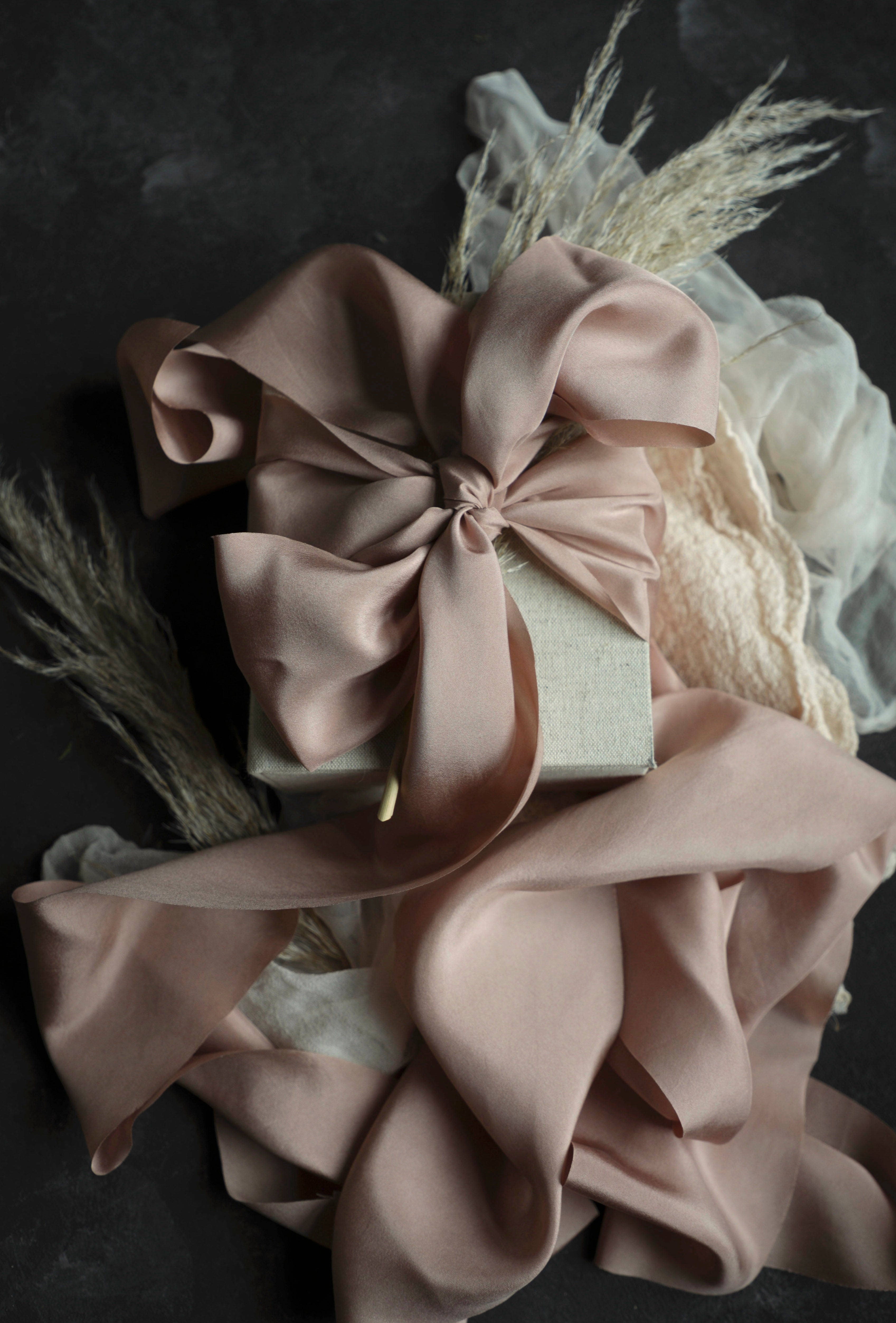 wedding gift. gift wrapping with silk ribbon, luxury gift wrapping