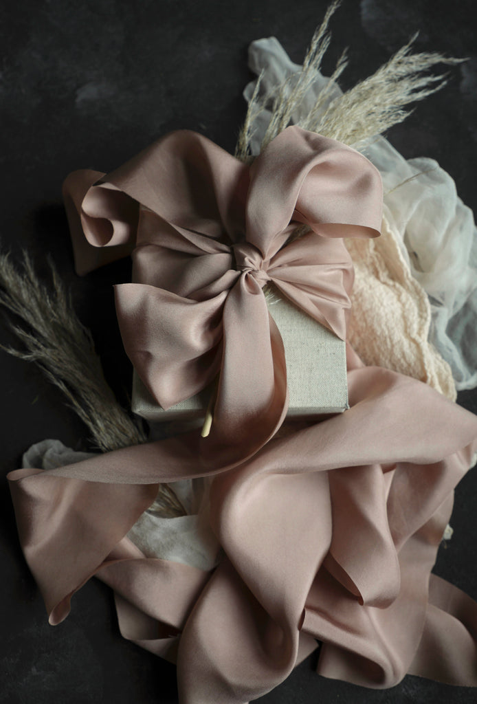 wedding gift. gift wrapping with silk ribbon, luxury gift wrapping