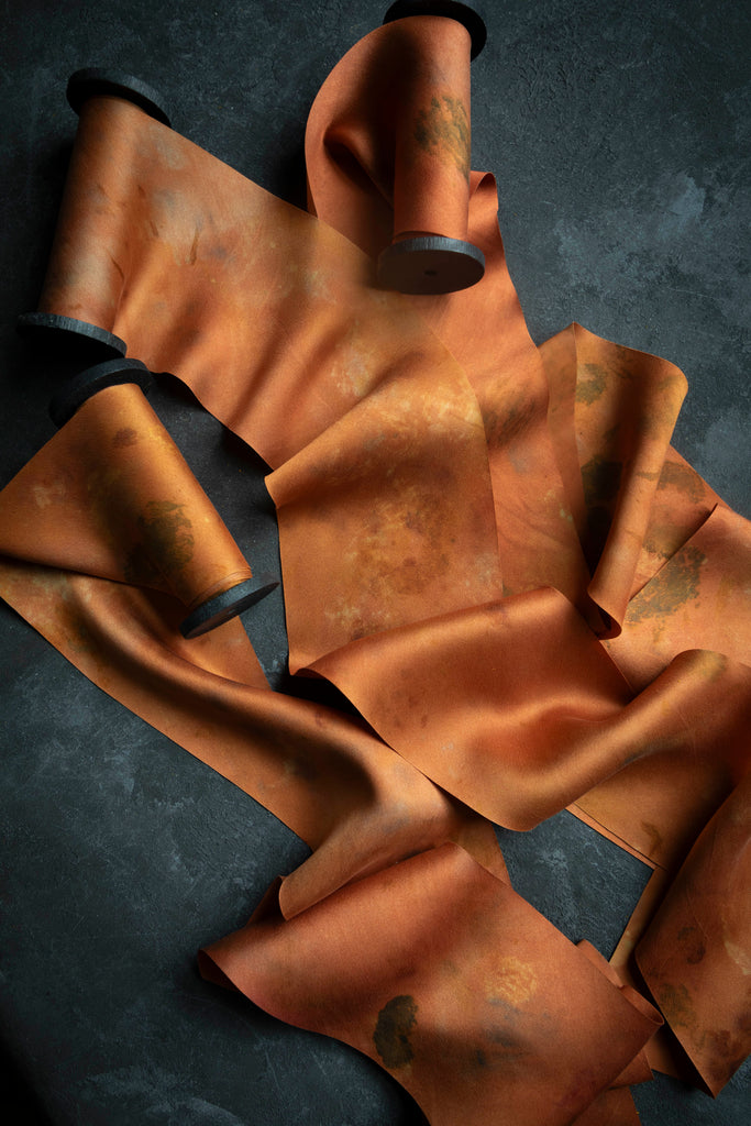 luxury fashion designer silk bias ribbon naturally dyed with plants 