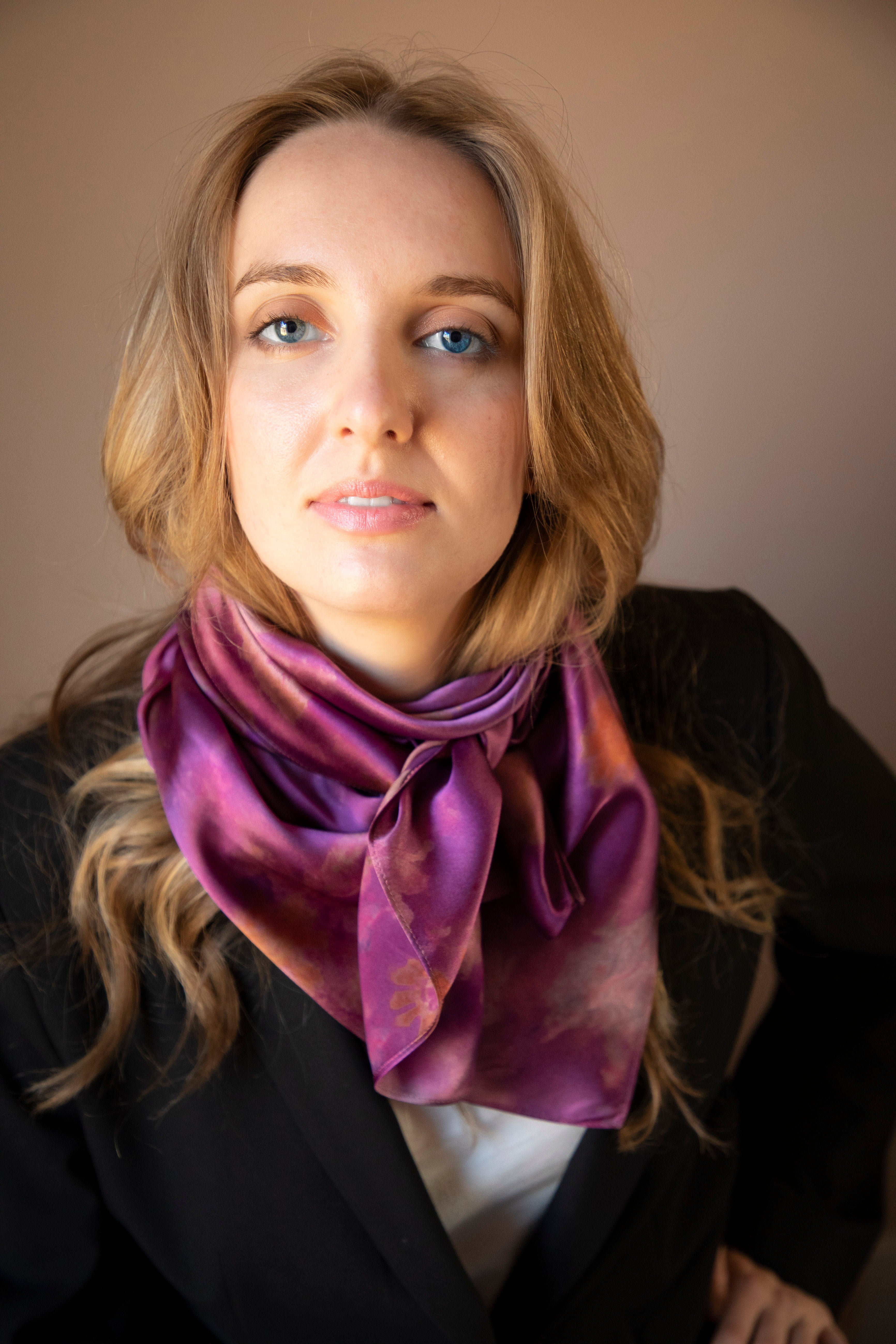 botanical print hot pink silk scarf