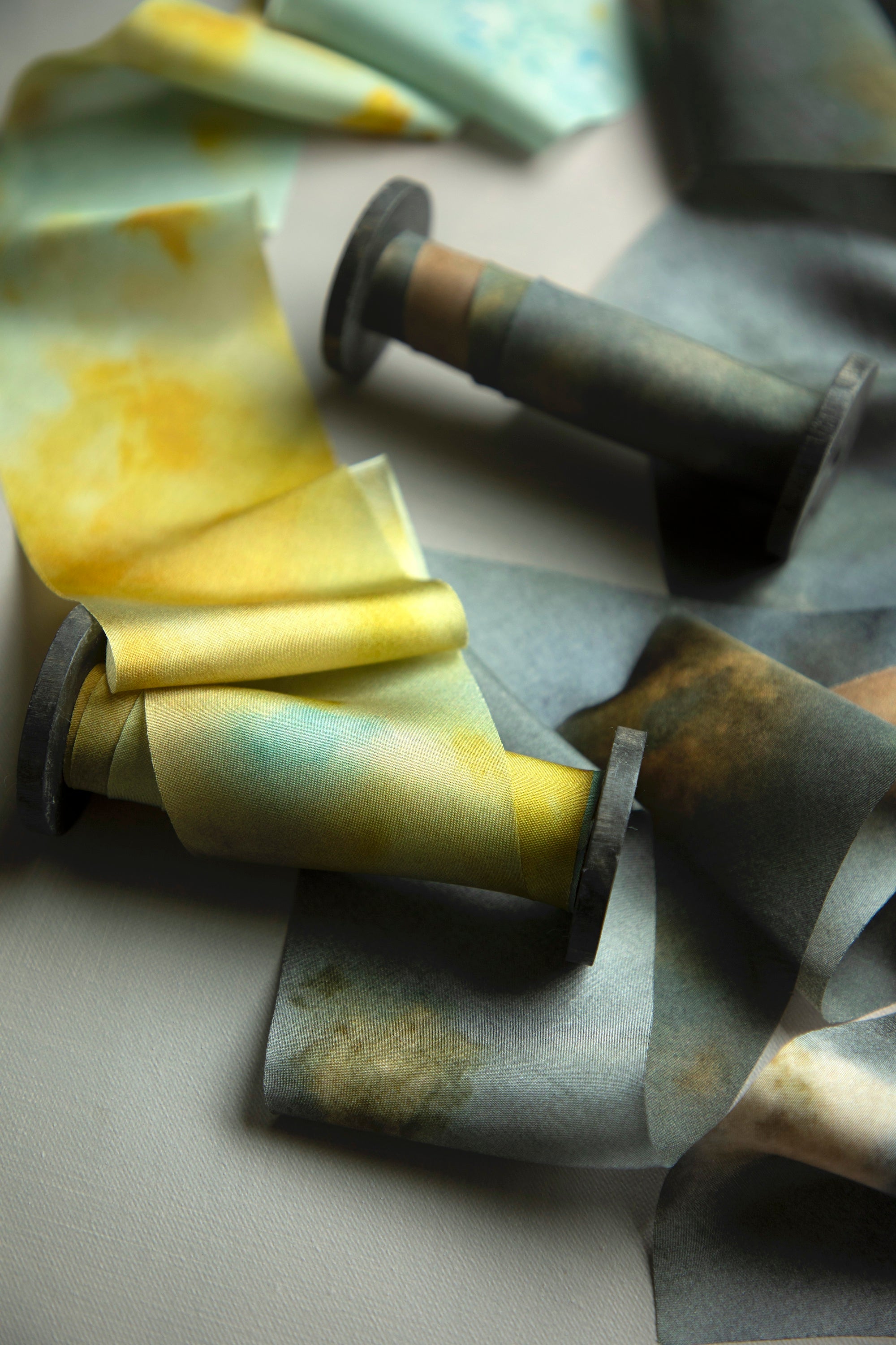 Eco-friendly silk ribbons with nature-inspired patterns, perfect for unique gift wrapping and tying market bouquets, crafted from sustainable materials