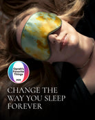 Person wearing a colorful sleep mask with 'Oprah's Favorite Things 2025' logo and text 'Change the way you sleep forever'.