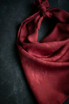 hand dyed botanical dyed silk scarf featuring a deep scarlet red hue for holiday gifting
