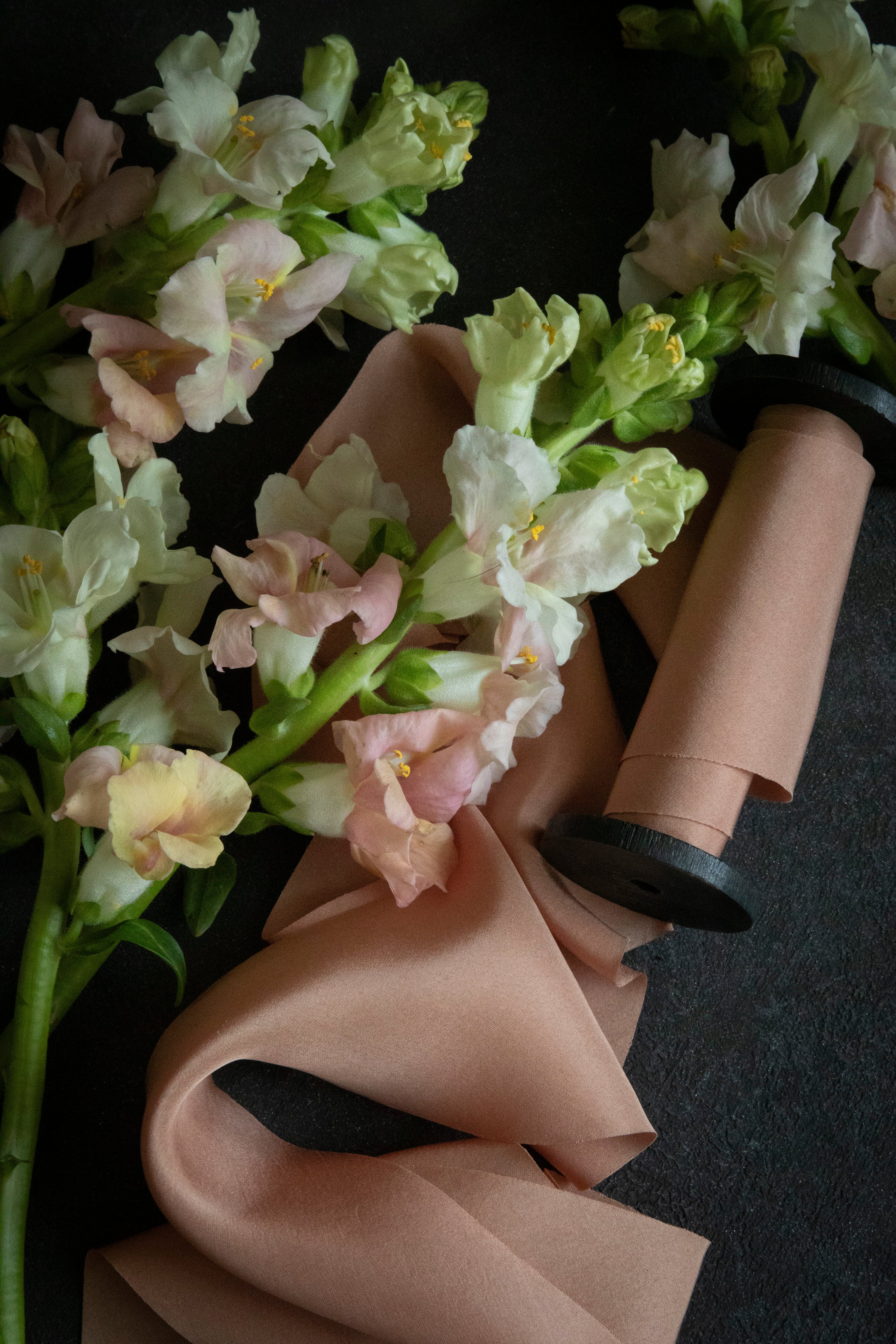 bellini silk ribbon by silk & willow. Coral silk ribbon for bridal bouquets