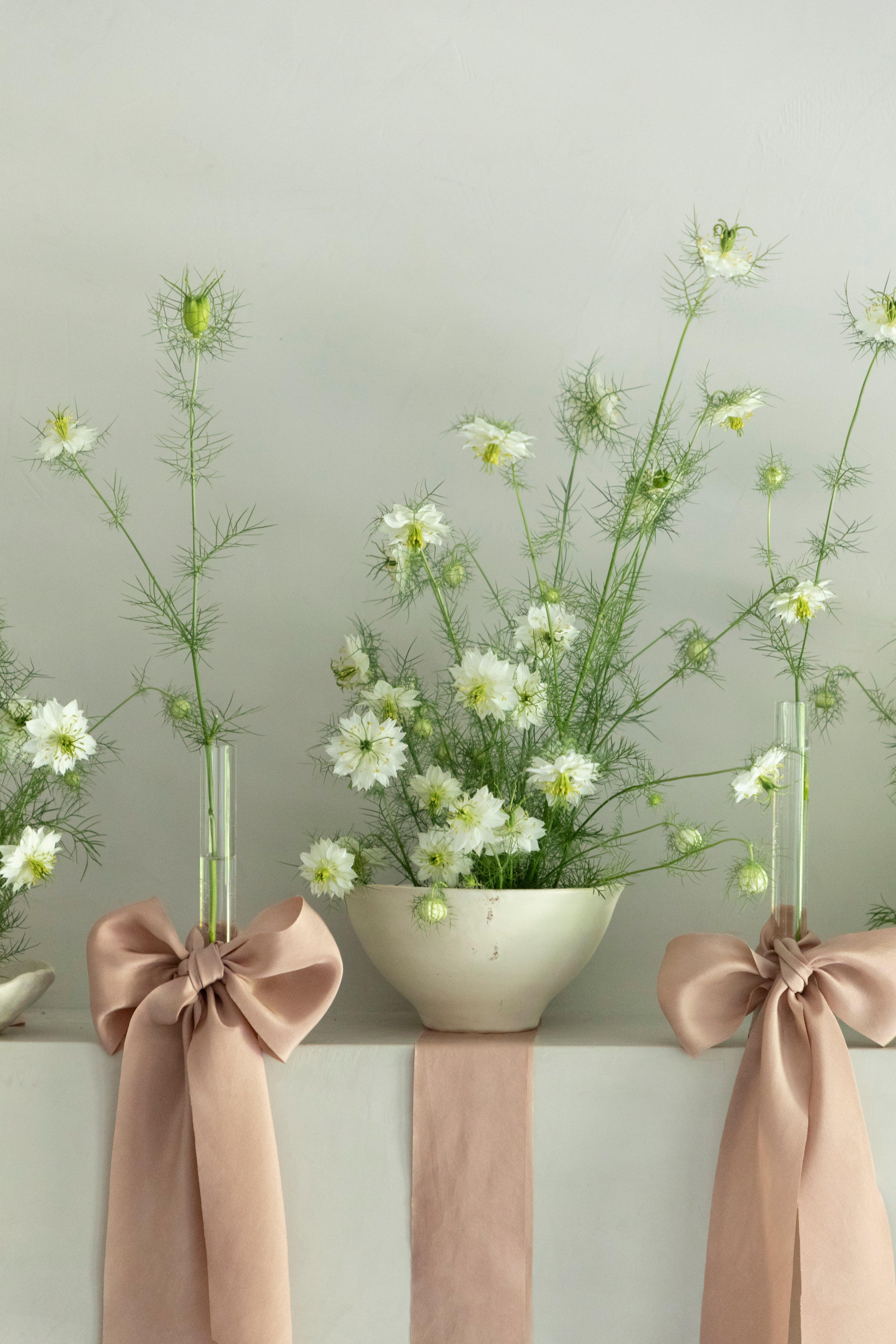 flowers with silk ribbon bows
