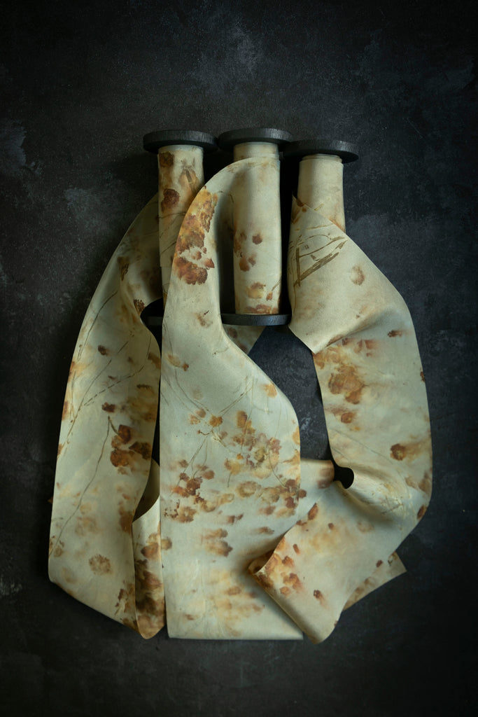 eco print silk ribbon by shellie pomeroy
