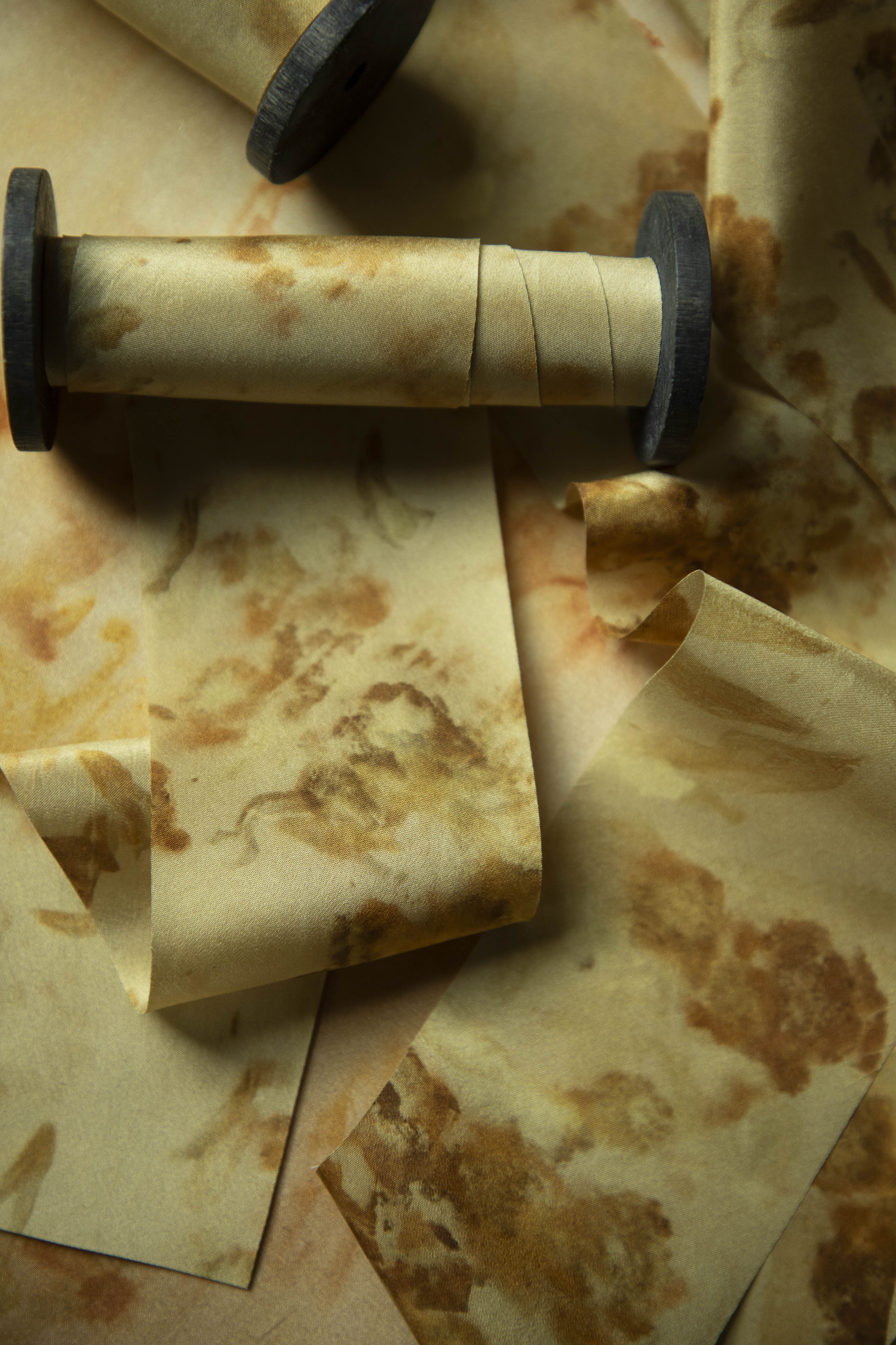 eco-print silk ribbon by silk & Willow. Gold silk ribbon