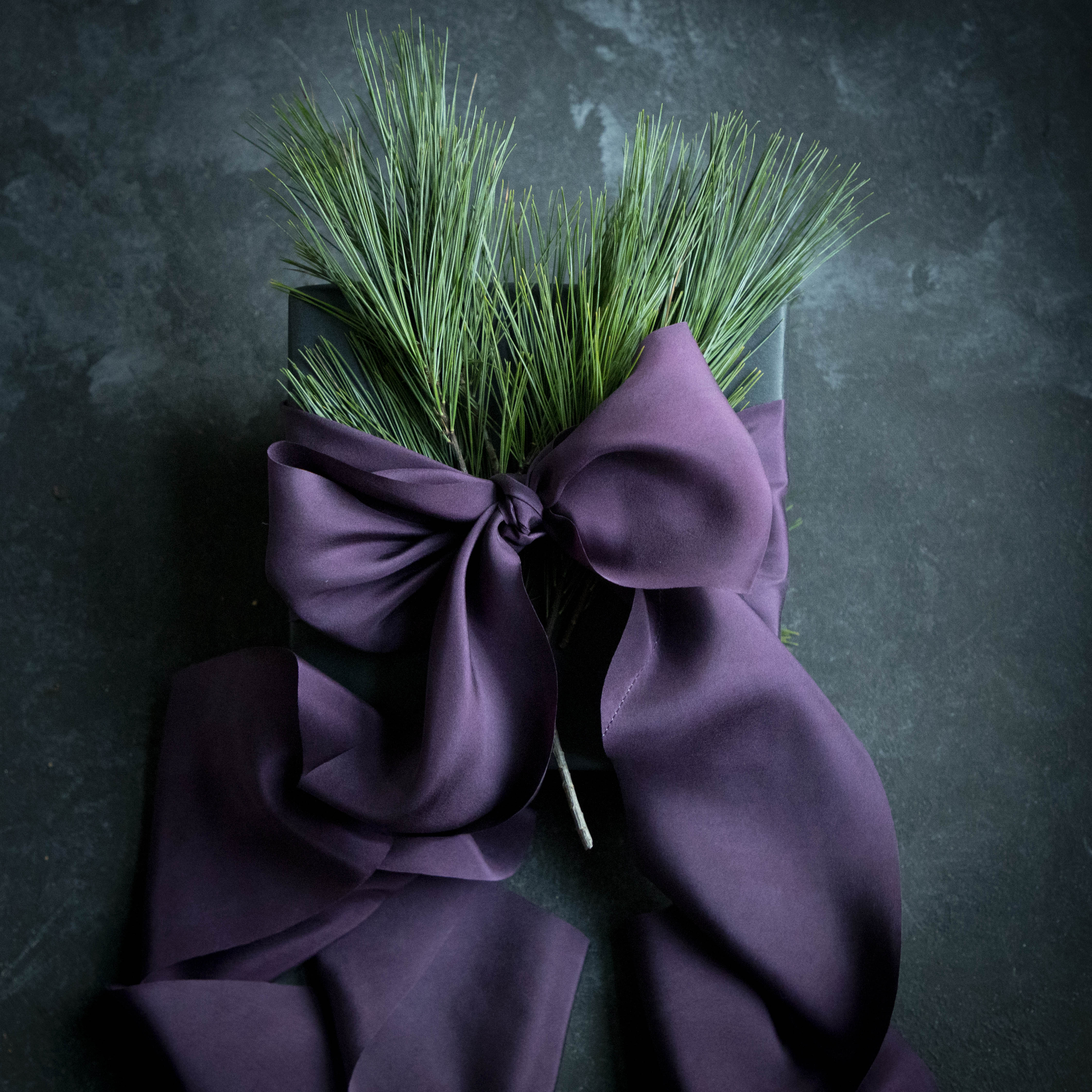 Eggplant silk ribbon  Gift wrapping inspiration, Luxury christmas