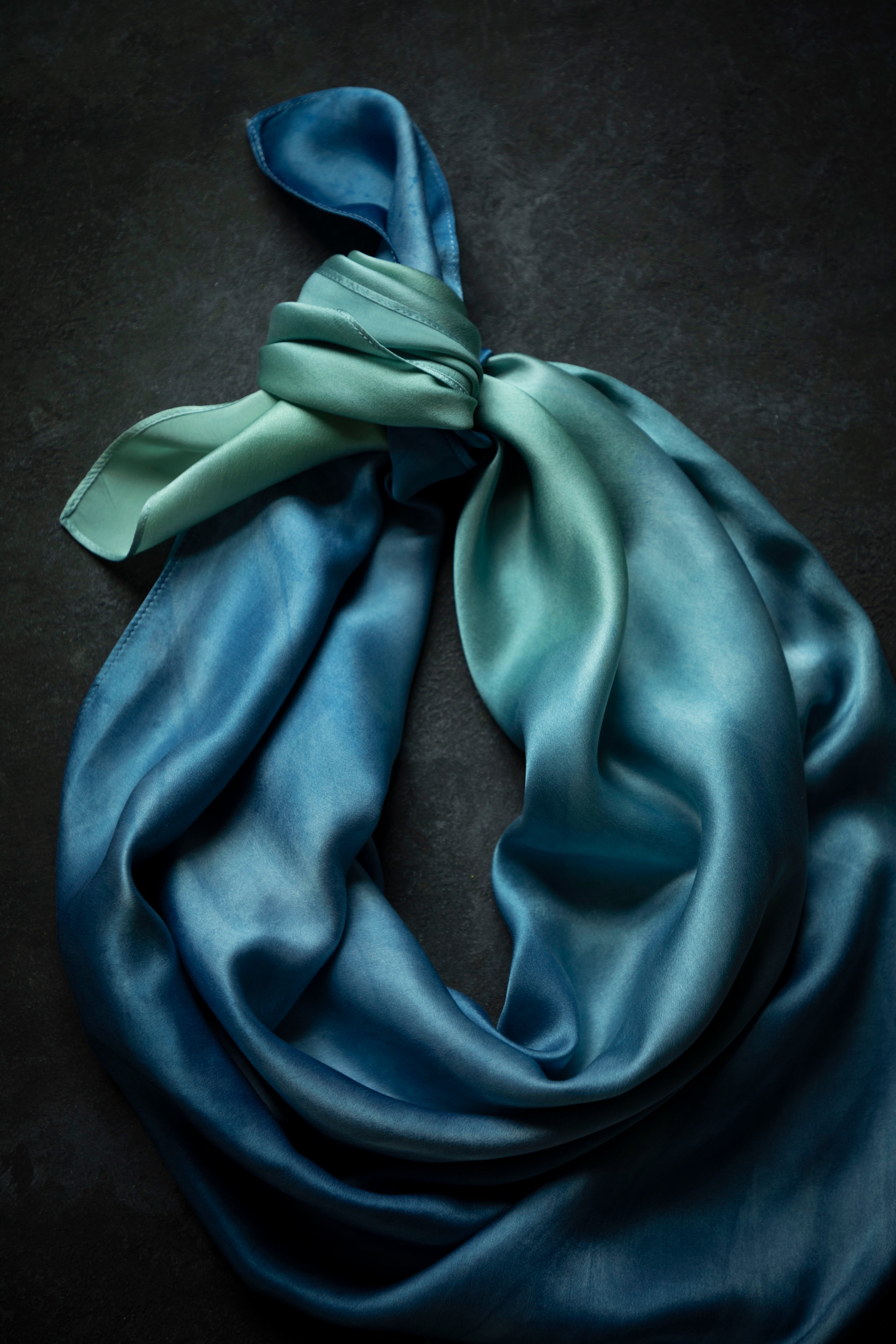 indigo dyed silk satin scarf