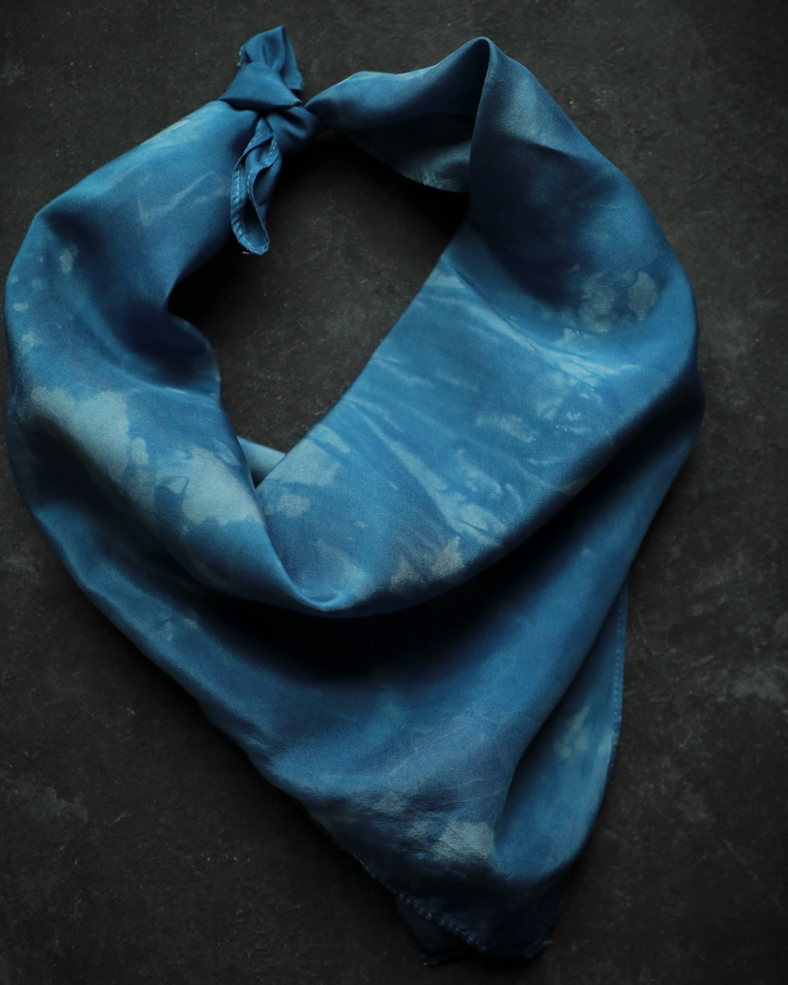 indigo dyed silk scarf. Sustainable fashion accessory