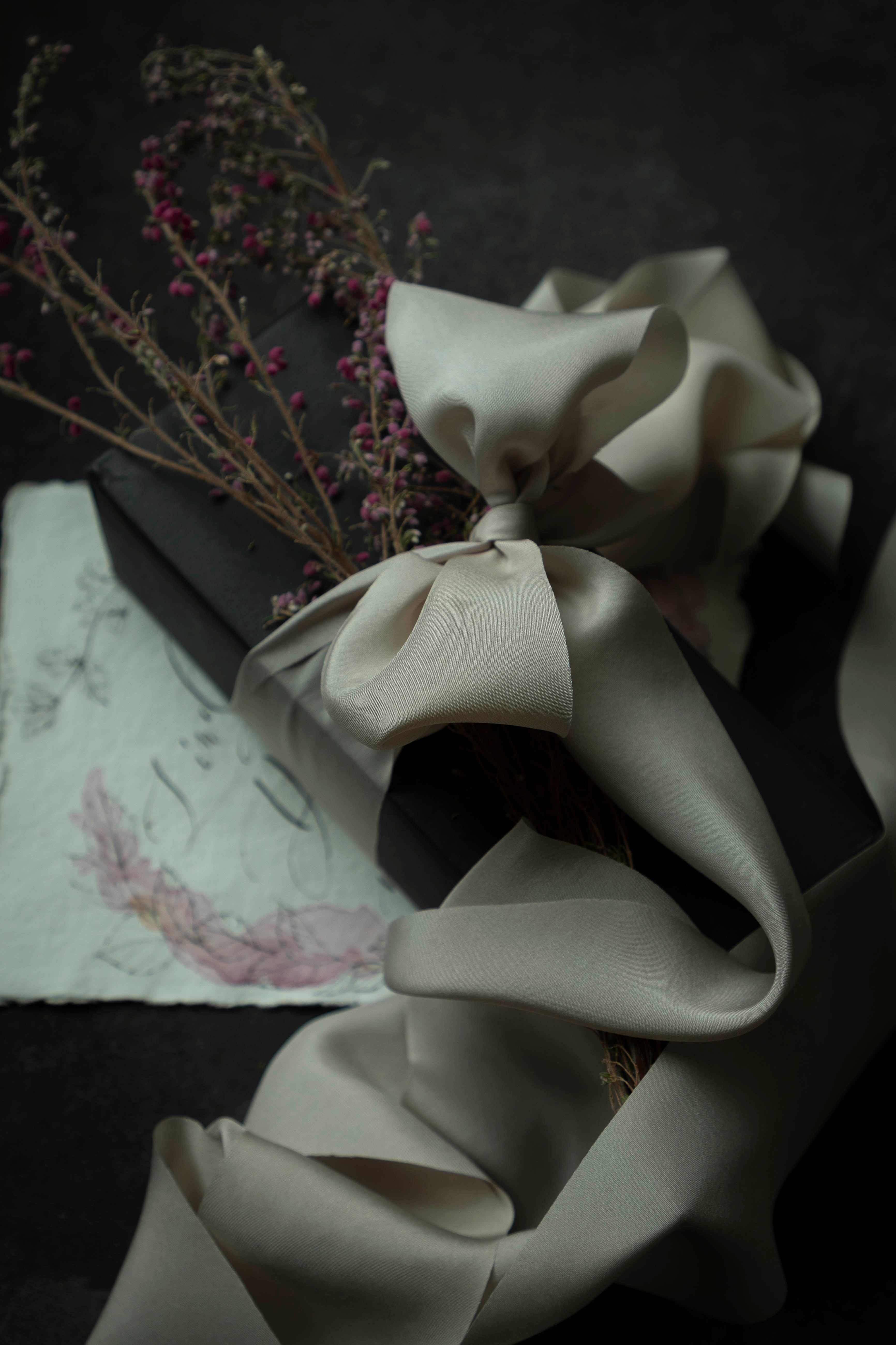 luxury gift wrapping ribbon on a black box