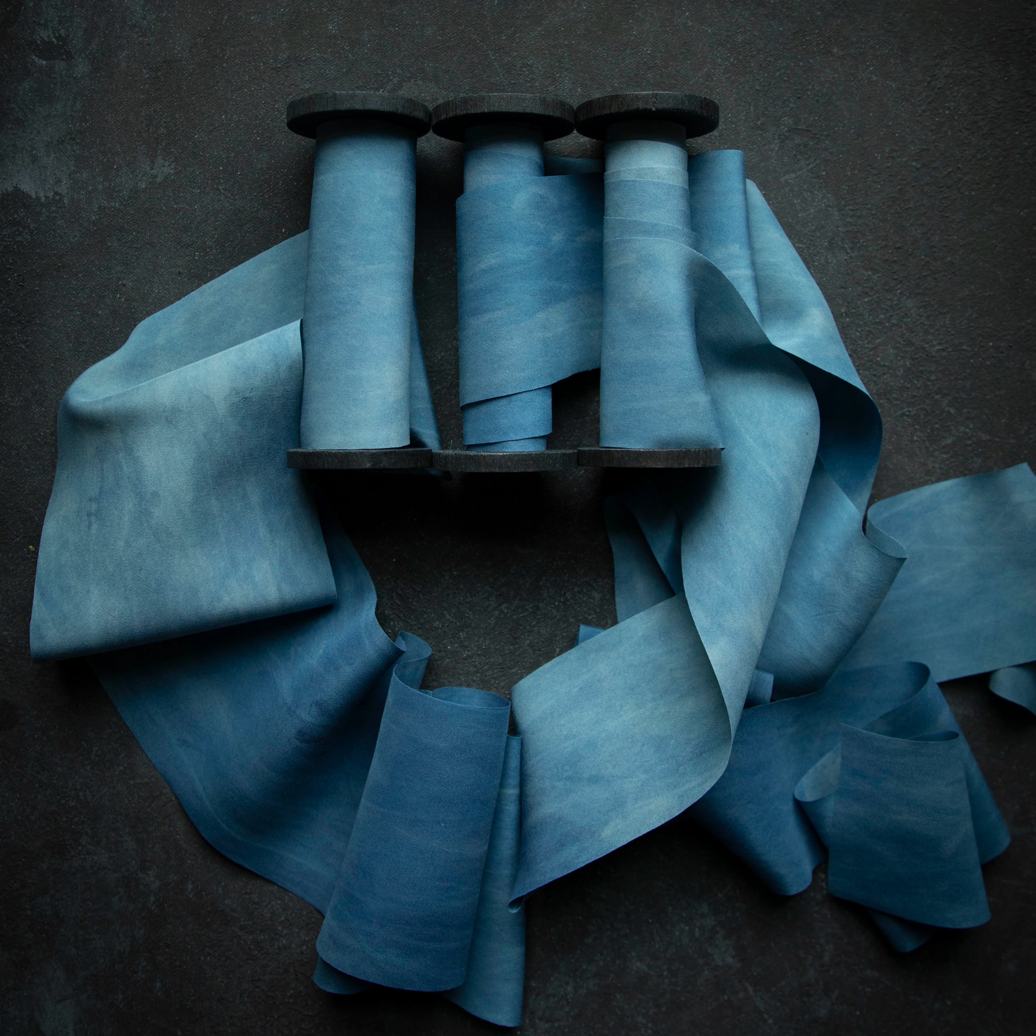 hand dyed silk ribbon. ribbon dyed with indigo. blue silk ribbon