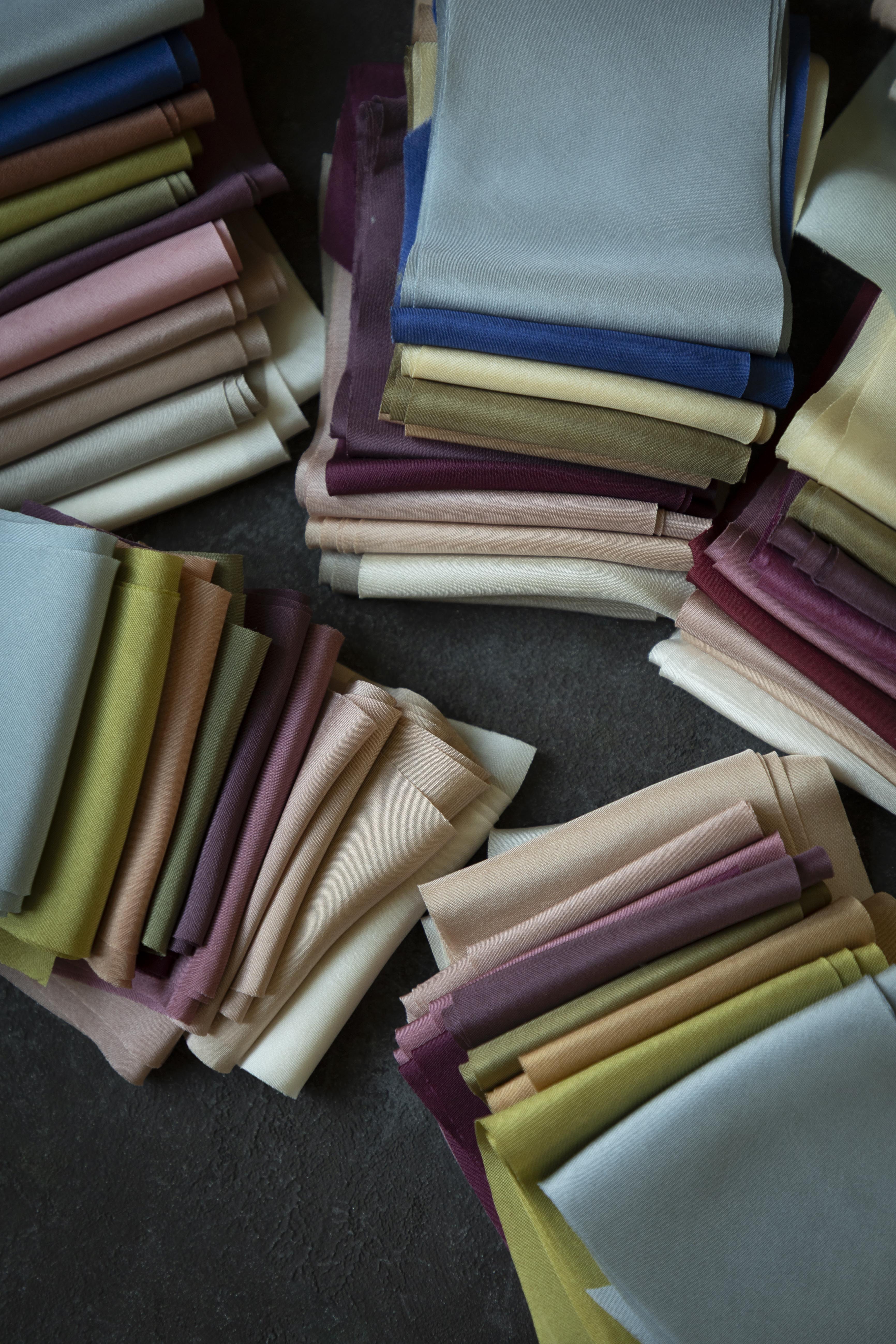 plant dyed silk ribbon bundles