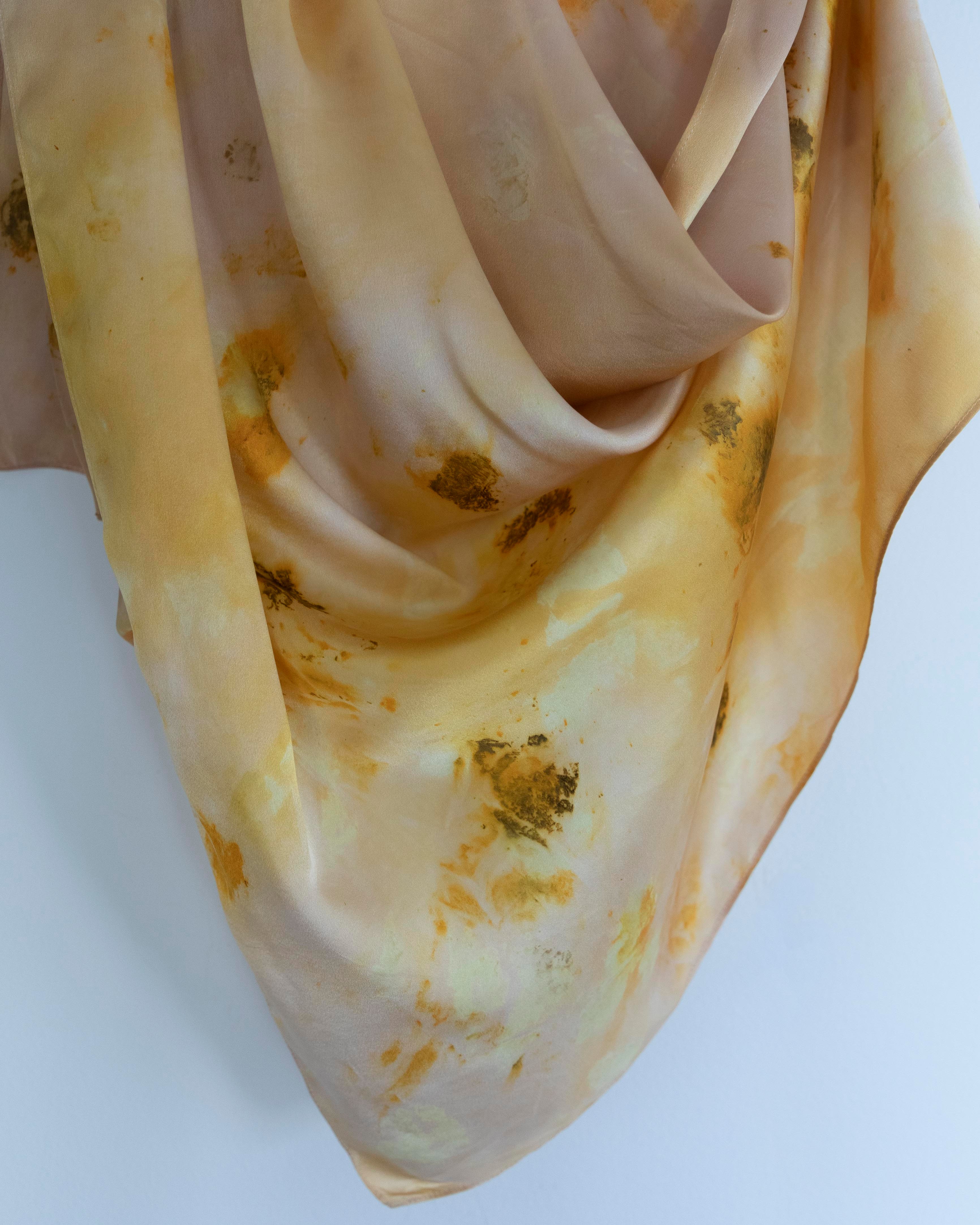 Blush and yellow colored hand dyed designer silk scarf
