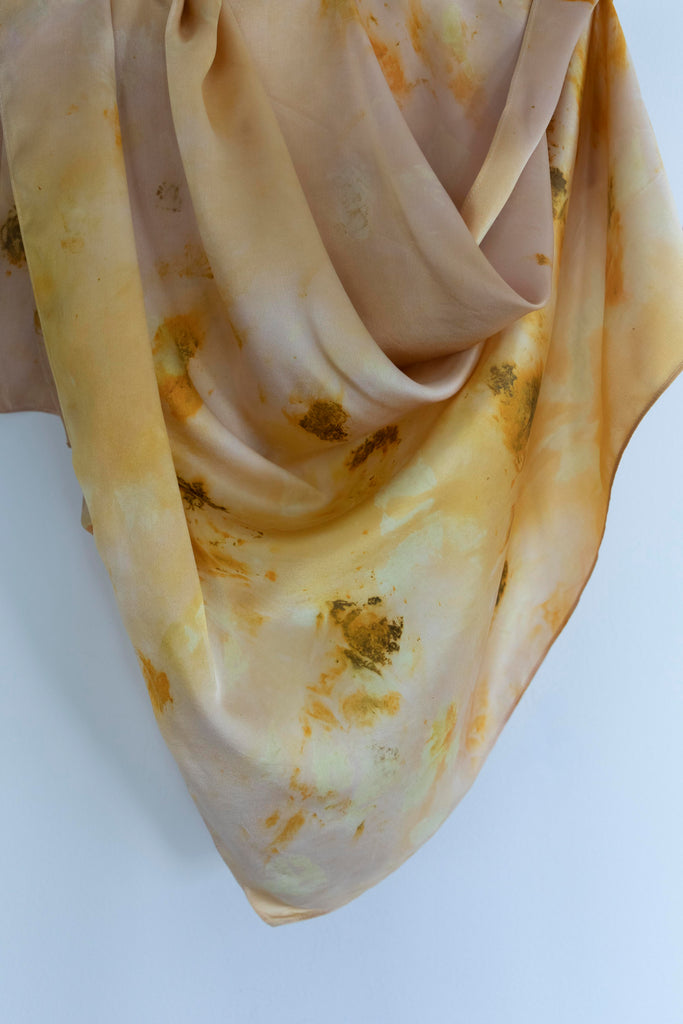 Blush and yellow colored hand dyed designer silk scarf