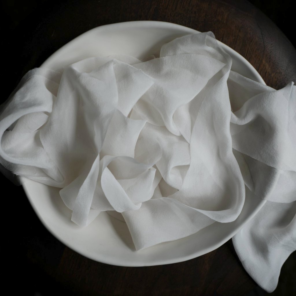 Silk & Willow bouquet silk ribbon. Plant dyed silk ribbon. luxe wedding. Satin Silk. Antique White.