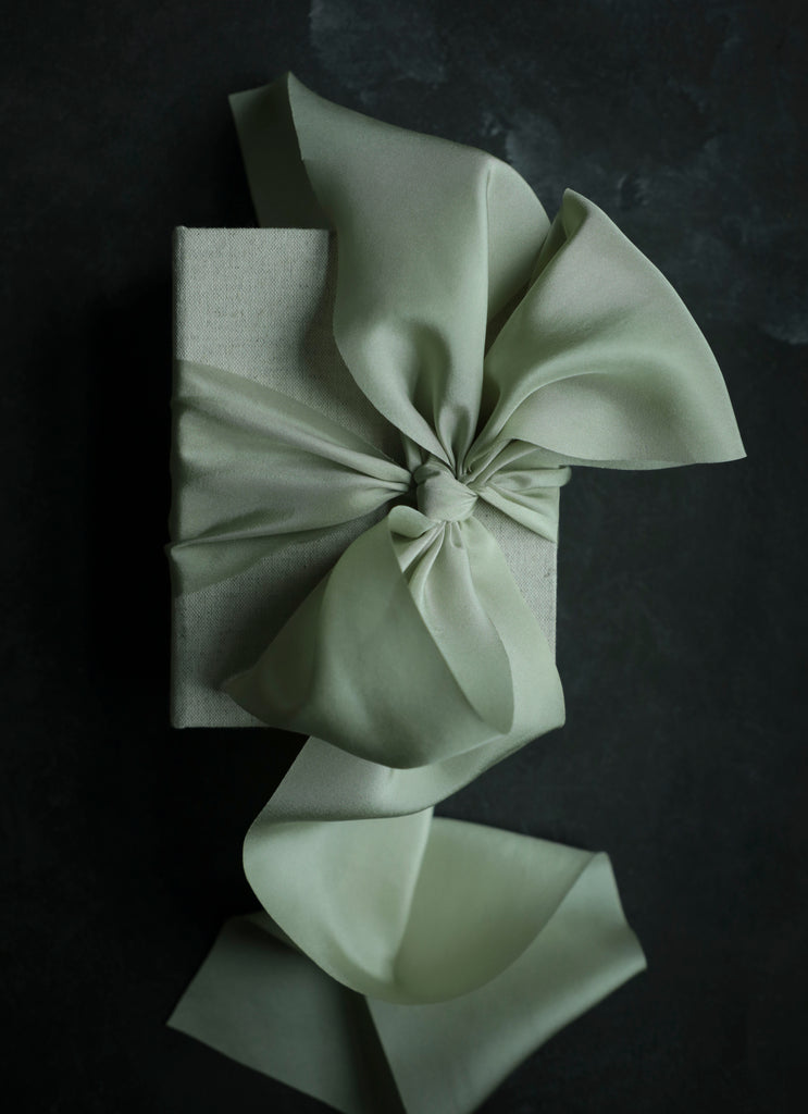 green silk ribbon. hand dyed silk ribbon for gift wrapping