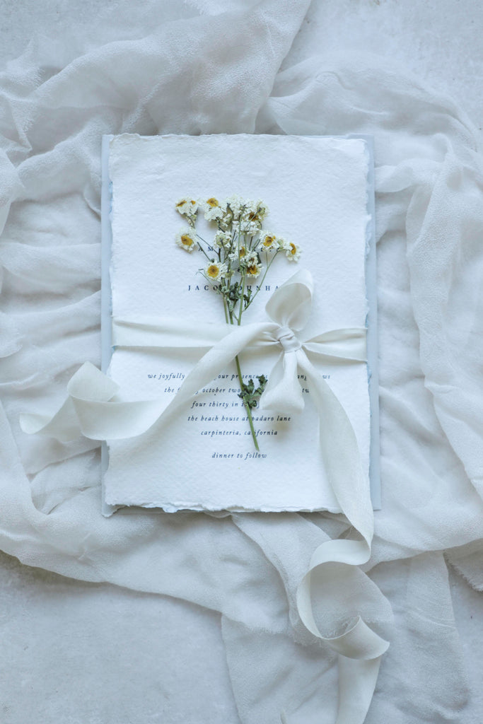 organic silk ribbon and custom invitations by silk and willow