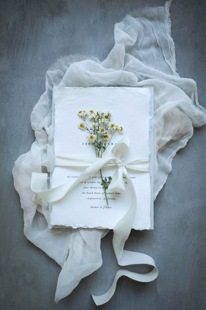 organic silk ribbon and custom invitations by silk and willow