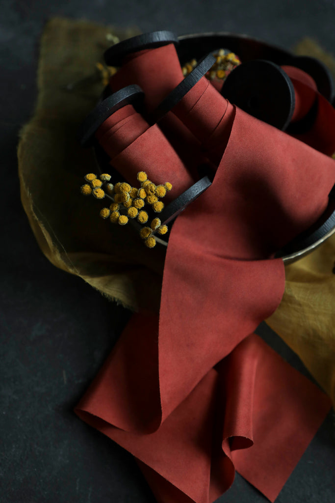 silk and willow red silk ribbon naturally dyed with madder roots