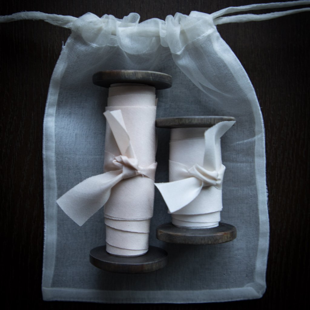 Silk & Willow bouquet silk ribbon. Plant dyed silk ribbon. luxe wedding. Satin Silk. Antique White.