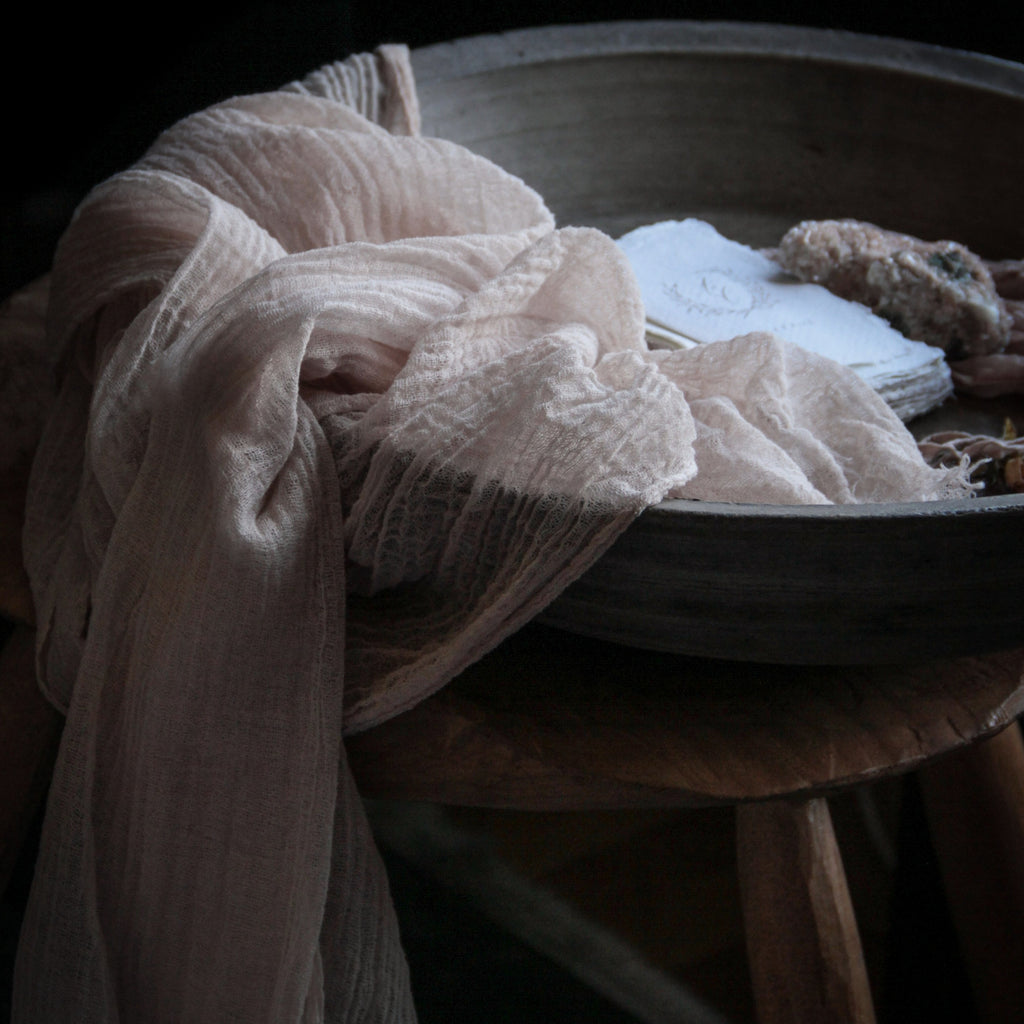 blush colored table linens for wedding tables