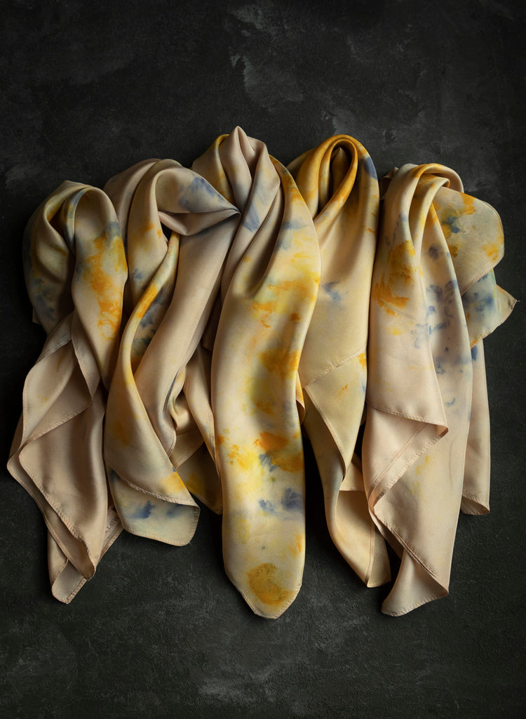 sustainable luxury fashion natural dyed silk scarf. Textile art by shellie pomeroy