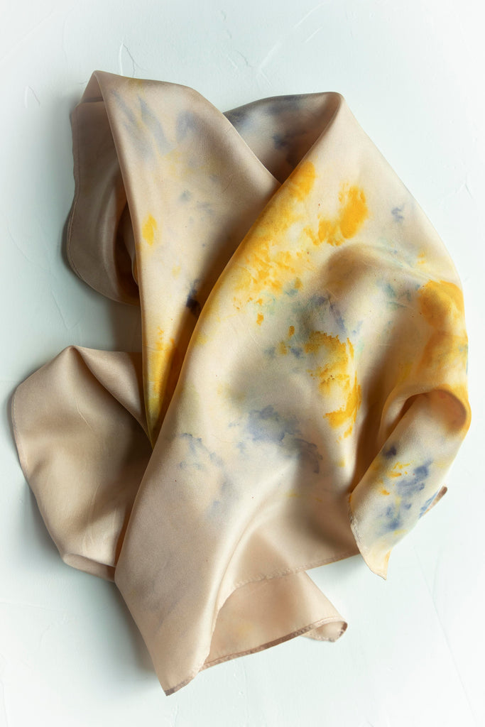 sustainable luxury fashion natural dyed silk scarf. Textile art by shellie pomeroy