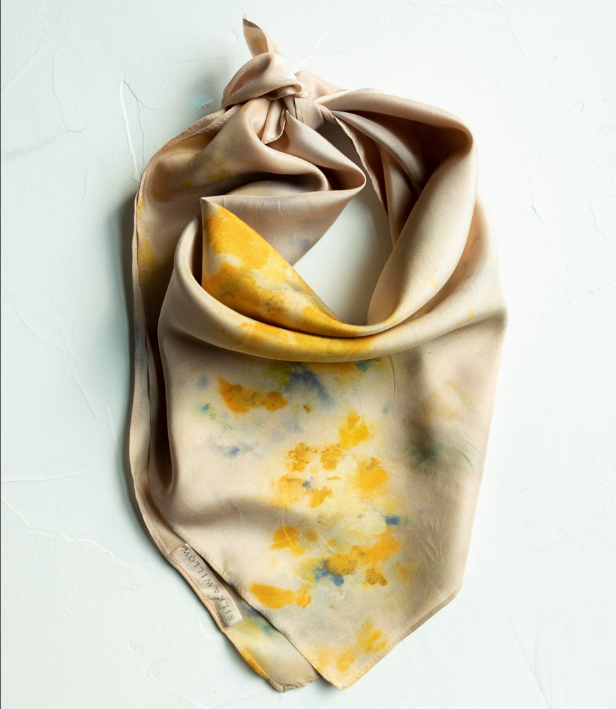 sustainable luxury fashion natural dyed silk scarf. Textile art by shellie pomeroy