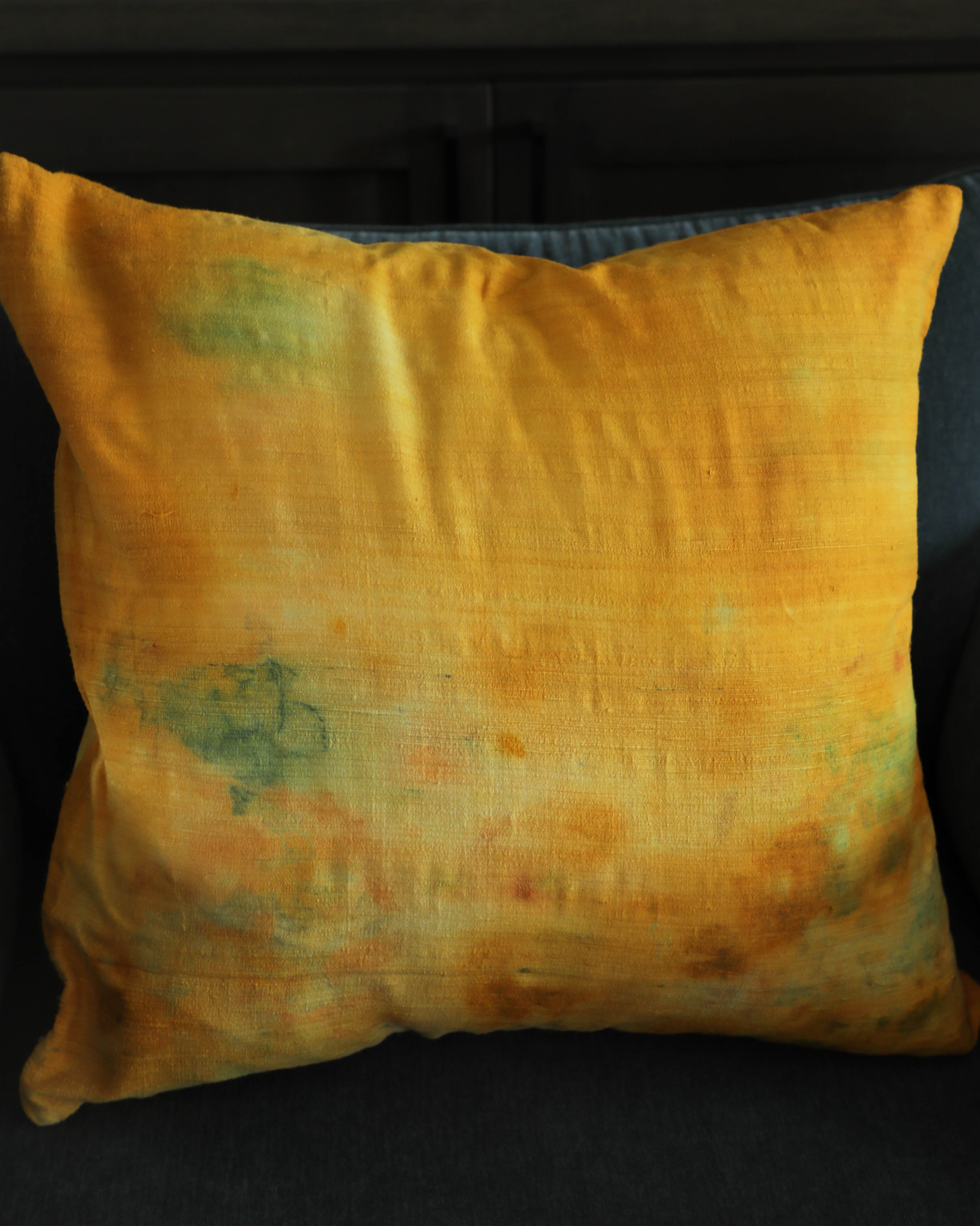 textile art by shellie pomeroy, textile artist, botanical dyed pillow covers, silk pillow cases