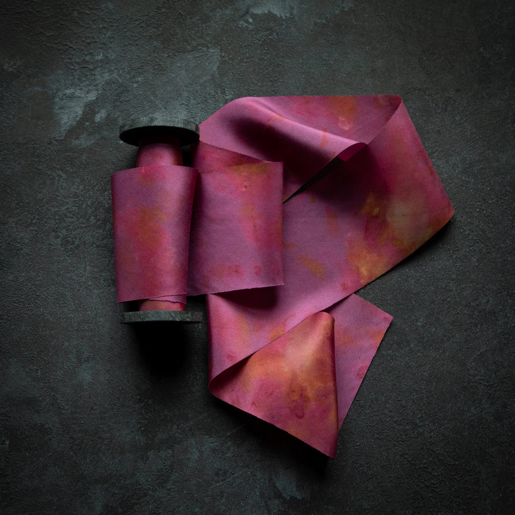 silk and willow eco-print botanical dyed pink silk ribbon