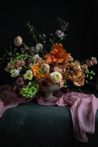 silk and willow sheer silk table runner with Tulipina floral centerpiece