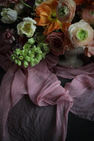 tulipina flowers with silk and willow plant dyed sheer silk table runner