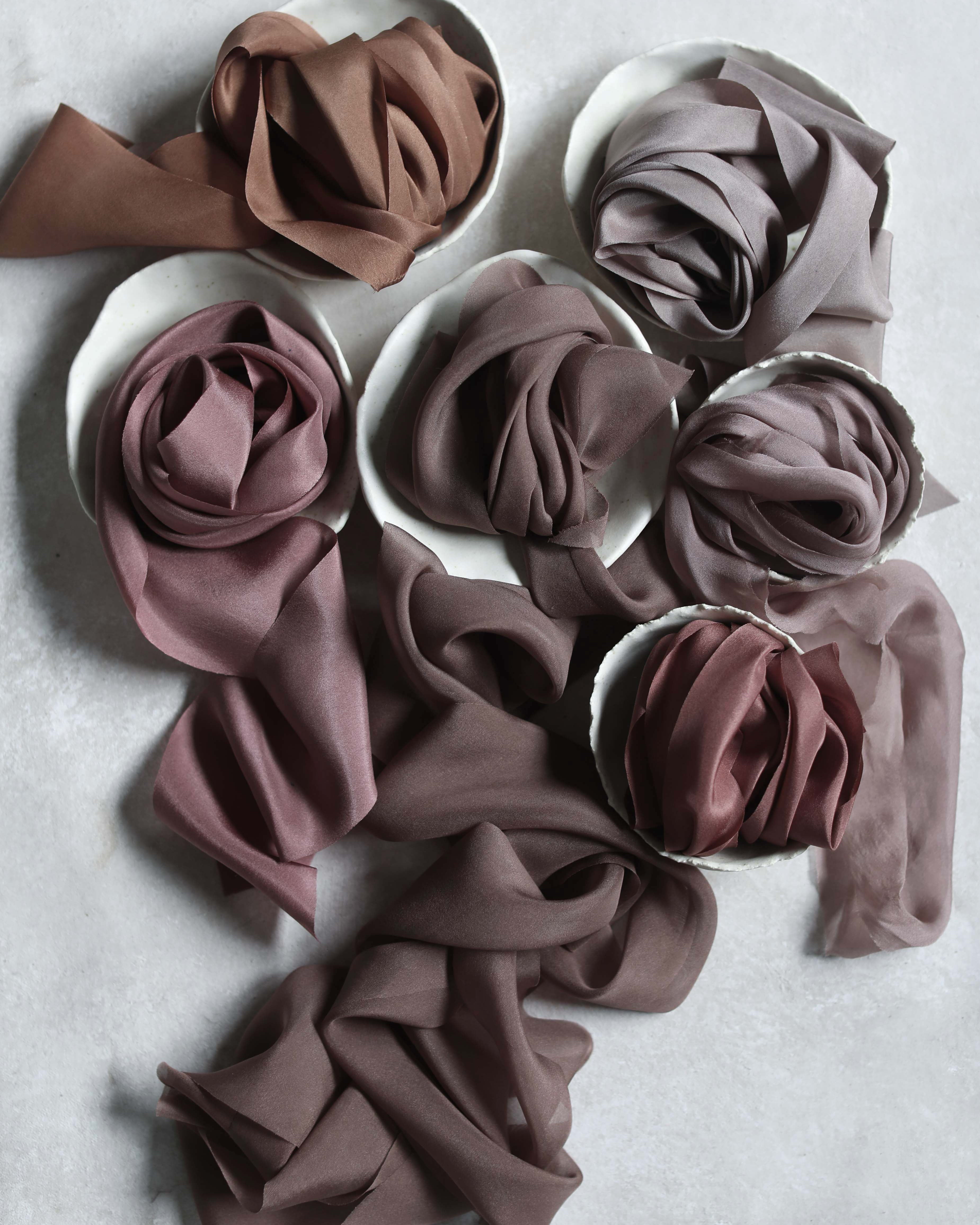 mauve, rose, copper color ribbon palette