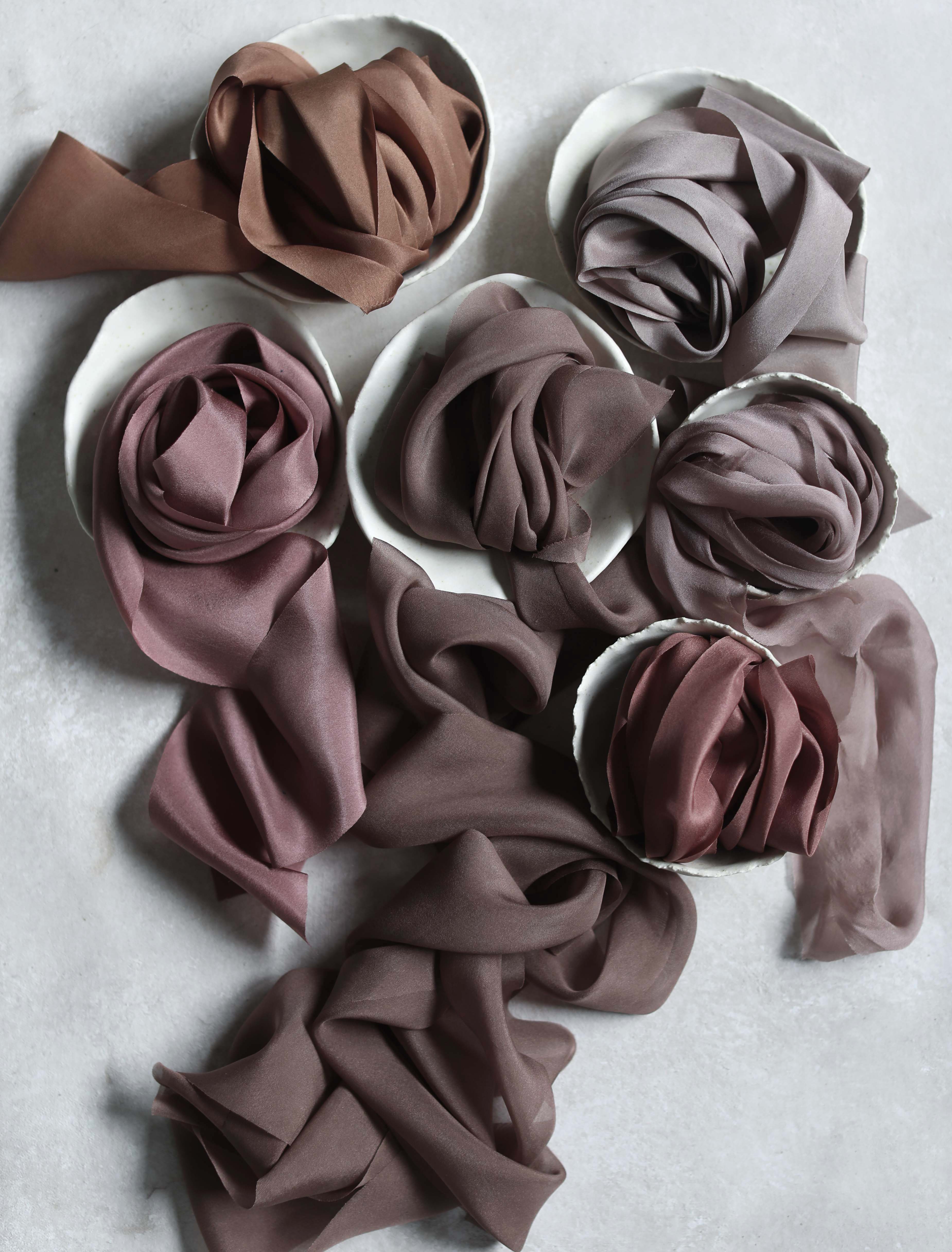 mauve, rose, copper color ribbon palette