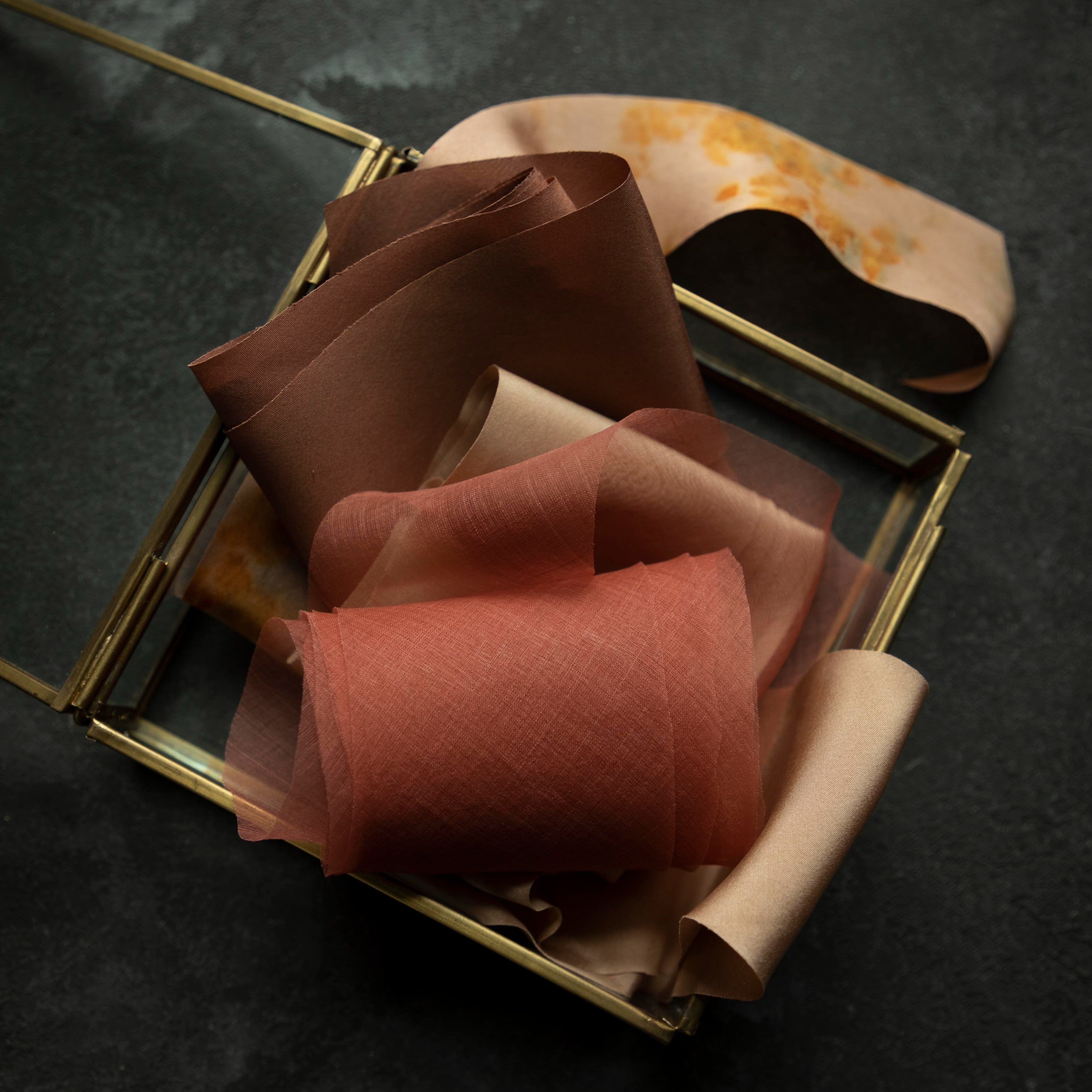 plant dyed silk ribbon for bridal bouquets