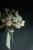 peony wedding bouquet with custom silk ribbon by silk and willow