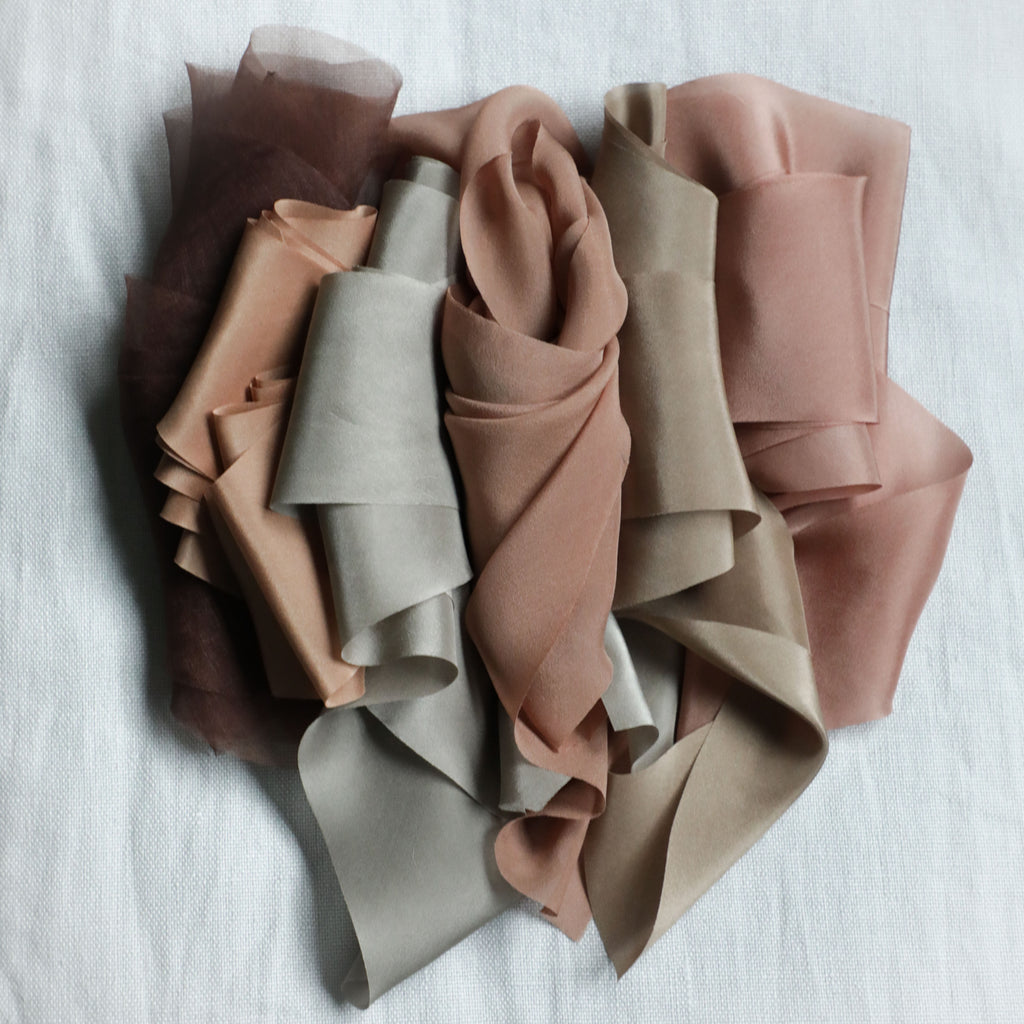 Fall color palette, designer color palette, hand dyed bridal bouquet ribbon, bridal bouquet ribbon