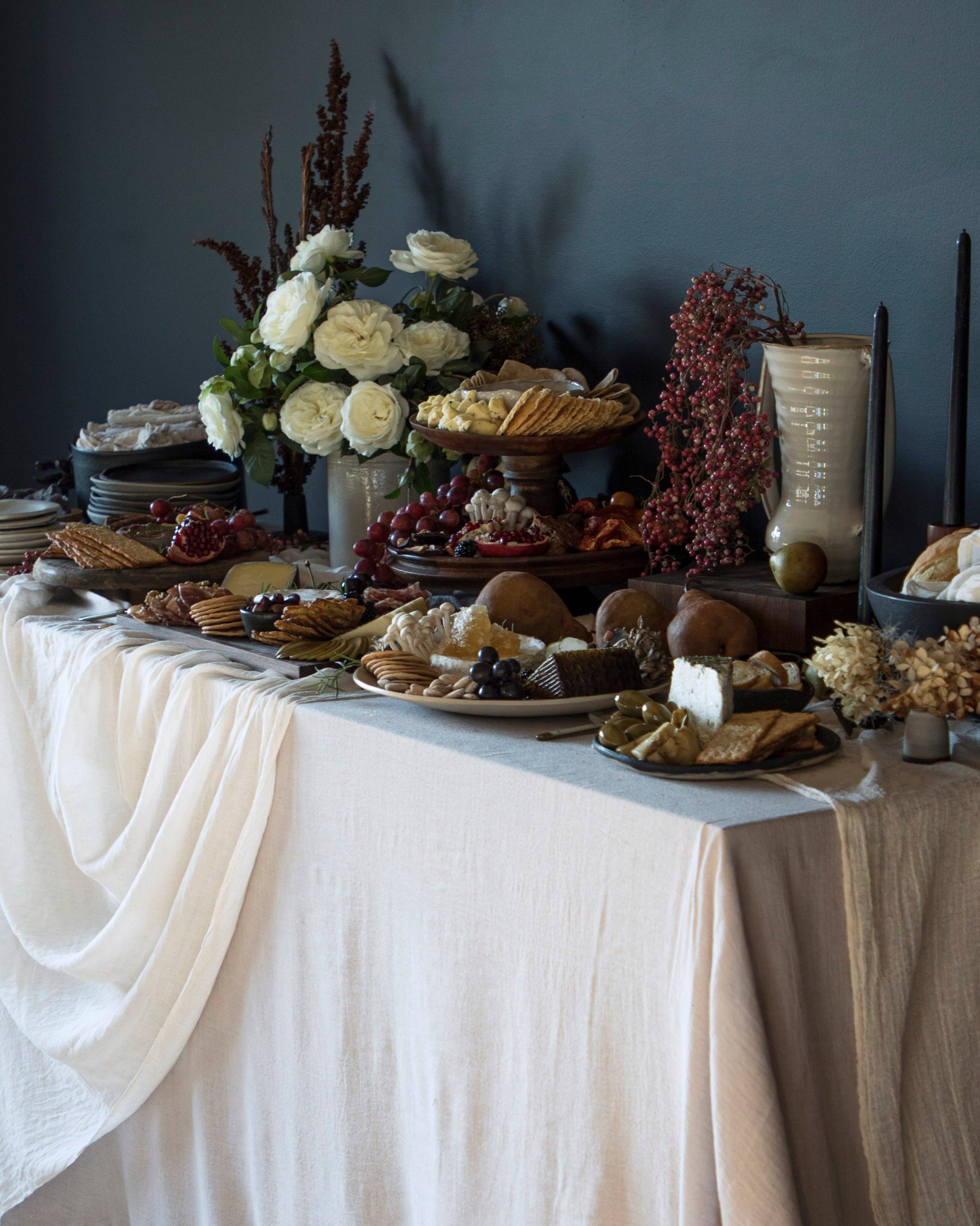 holiday buffet table, grazing Table design by silk and willow