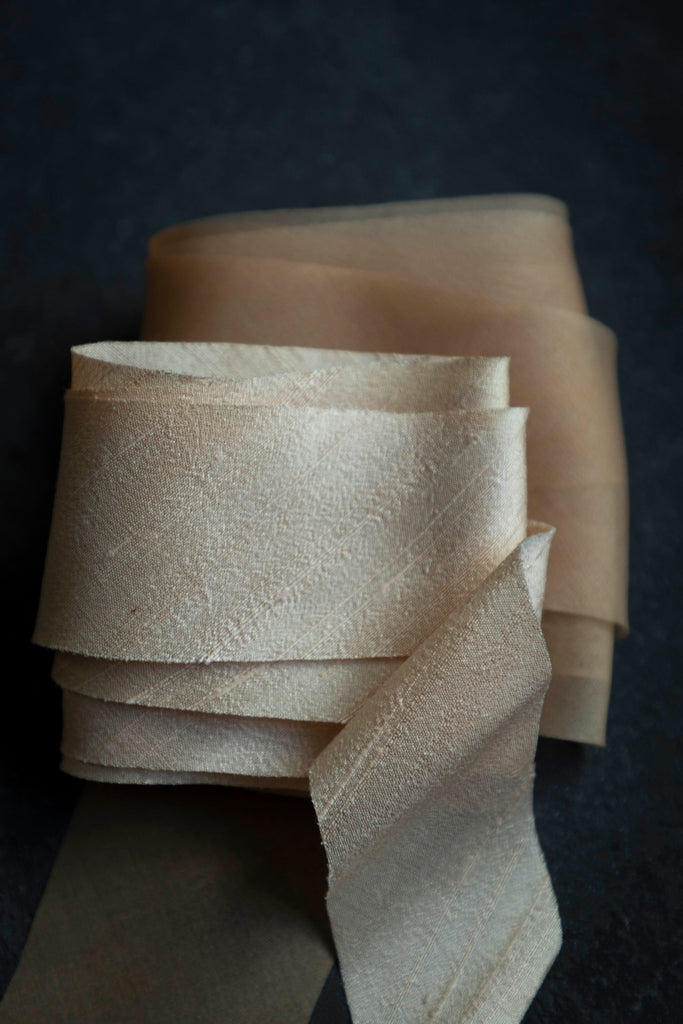 bridal bouquet silk ribbons for peach wedding palette