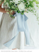 french blue silk ribbon on wedding bouquet