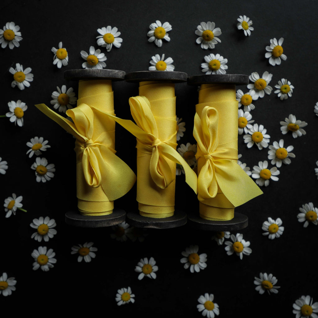 saffron dyed silk ribbon, silk and willow luxury silk ribbon