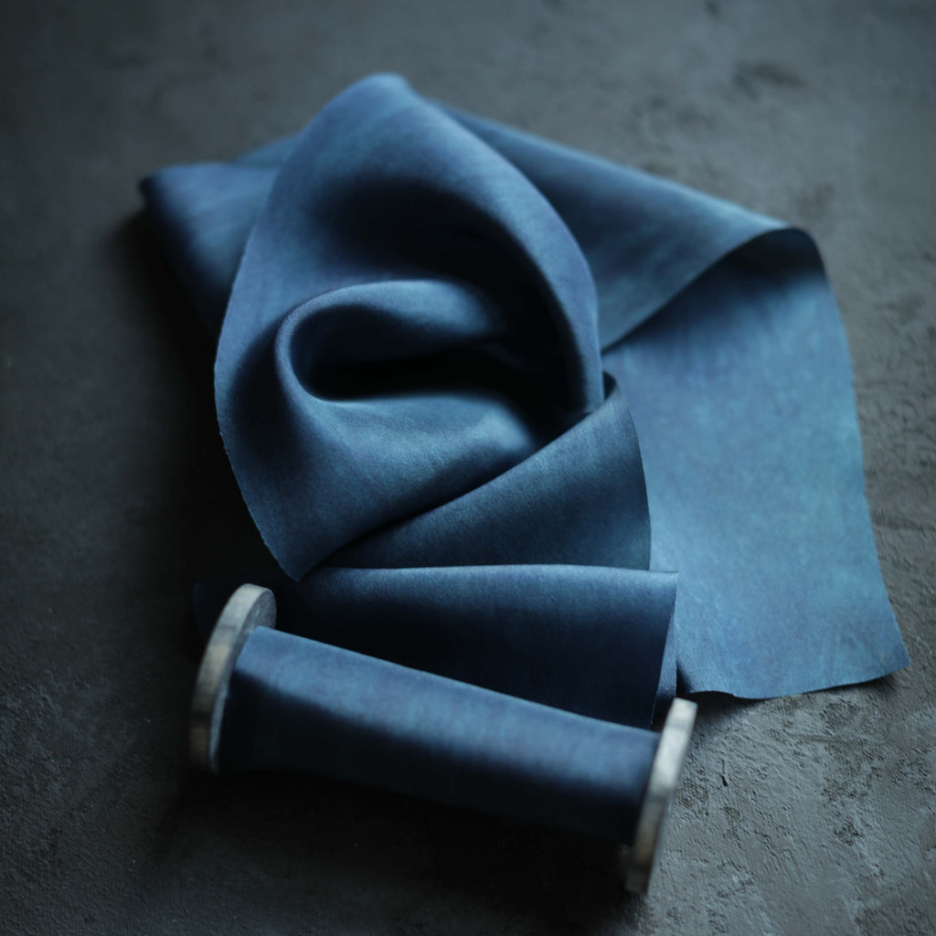 sustainable blue silk ribbon dyed with indigo