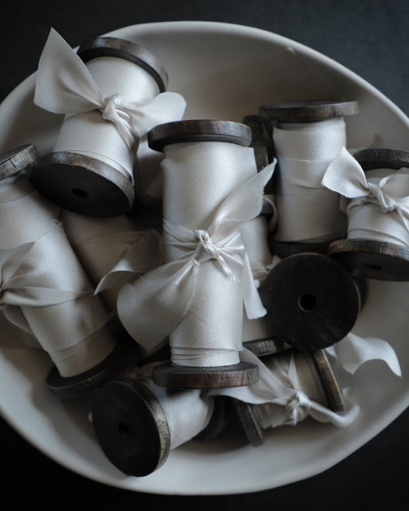 Antique White satin ribbon for bridal bouquets