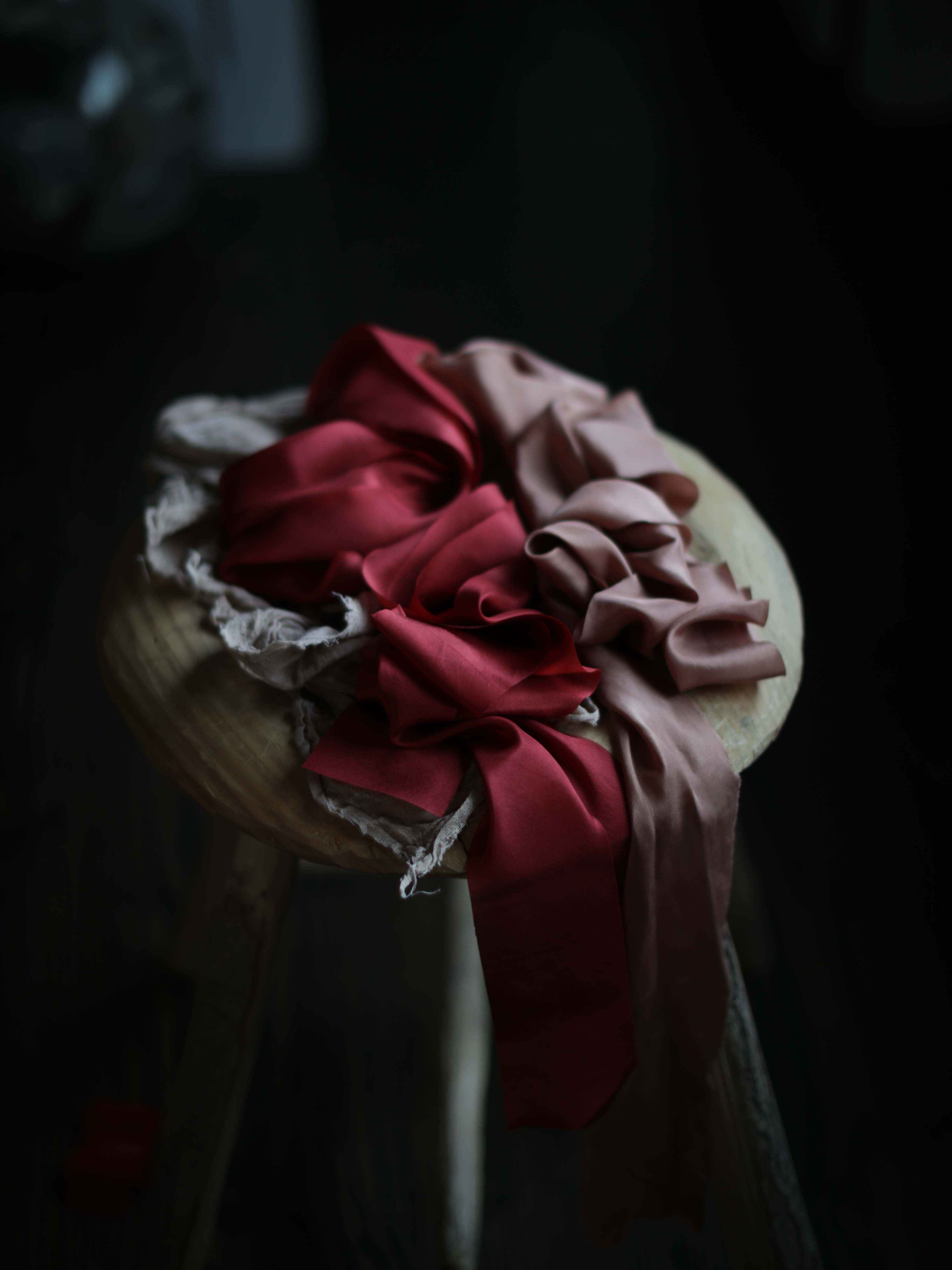 1/4 Silk Ribbon, 4 Spool Collection (Red, Medium Blue, Dusty Rose