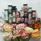 Silk and Willow discount hand dyed silk ribbon. an assortment of ribbon palettes with flowers