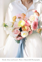 french blue silk ribbon on floral wedding bouquet