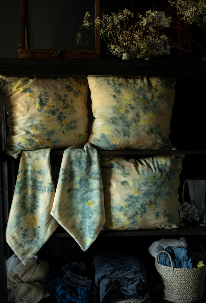 botanical dyed yellow silk pillow covers for home decor