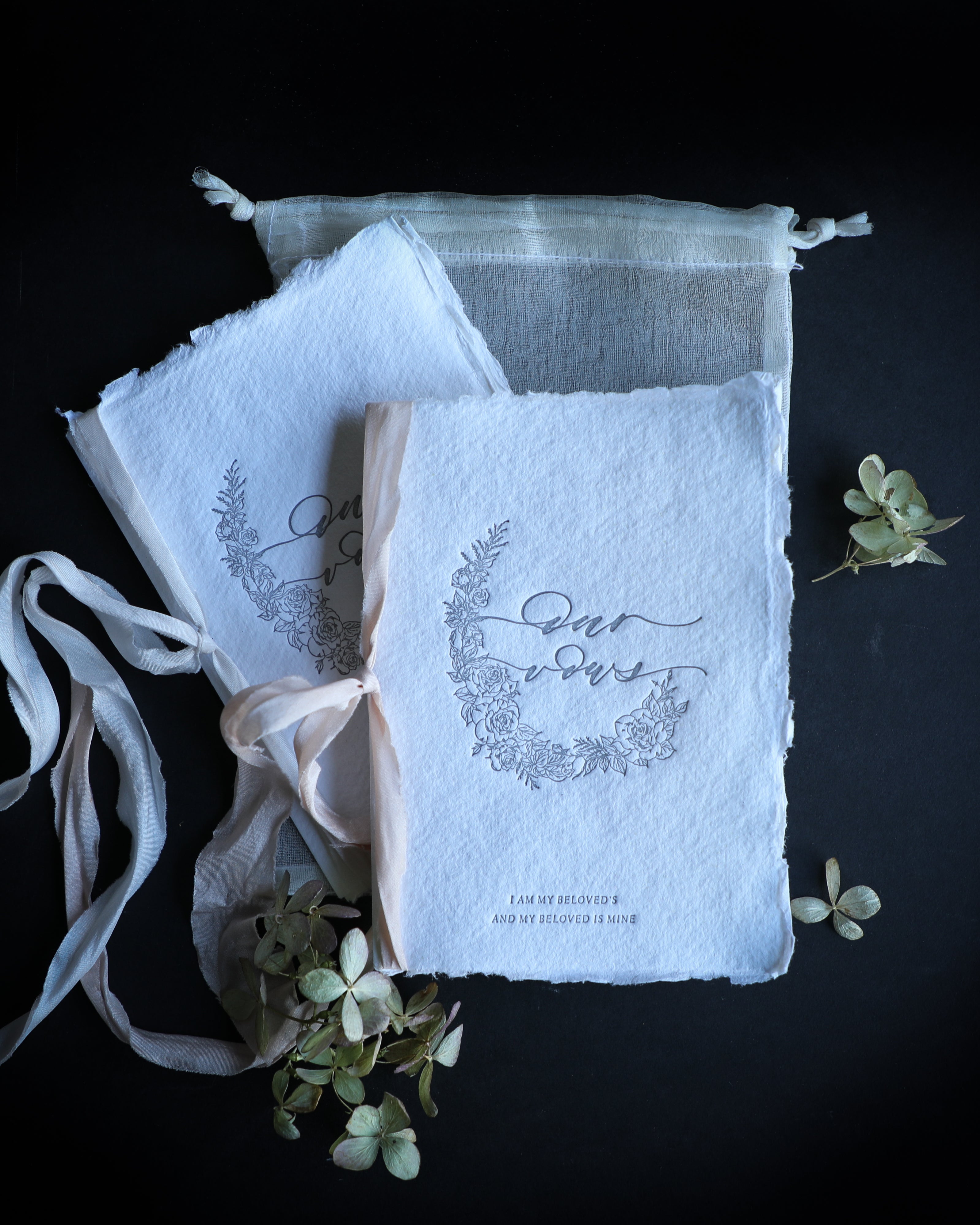 Silk & Willow. Handmade Paper. Wedding Vow Books. Silk Ribbon