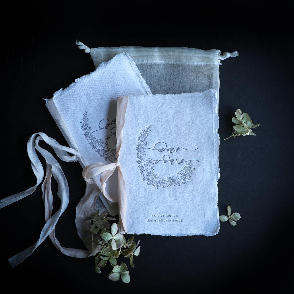 Silk & Willow. Handmade Paper. Wedding Vow Books. Silk Ribbon